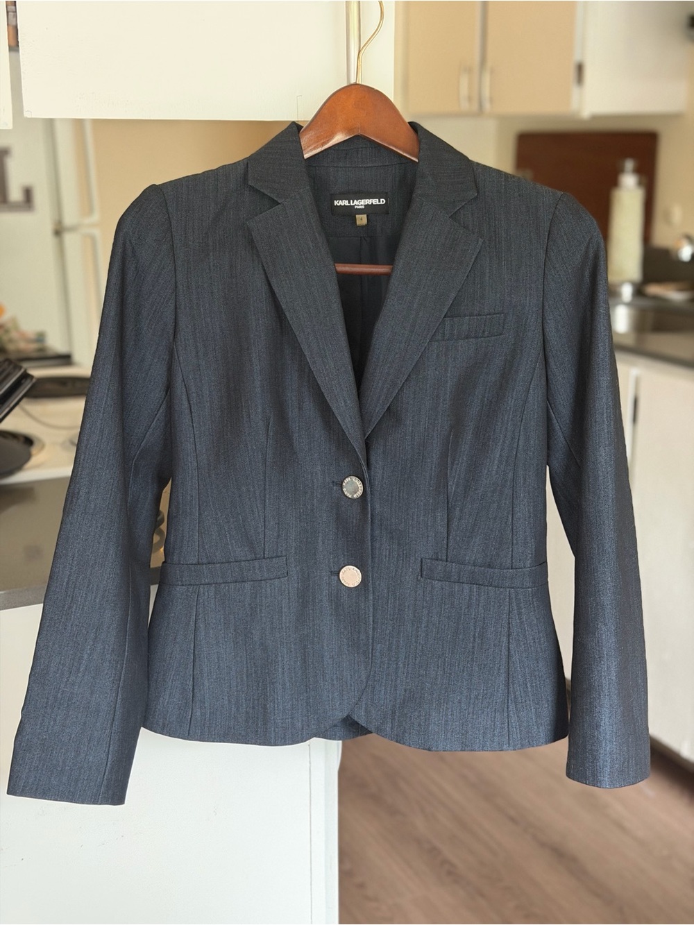 Karl Lagerfeld Dark Charcoal Pinstripe Tailored Blazer